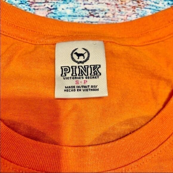 VS PINK Orange Imagine Short Sleeve Shirt Heart Back Size Small - Picture 4 of 9